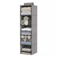 Artiss Hanging Closet Organiser 5 Tier 104cm Vertical Wardrobe Storage Grey Open Front Collapsible