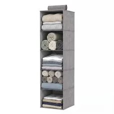 Artiss Hanging Closet Organiser 5 Tier 104cm Vertical Wardrobe Storage Grey Open Front Collapsible