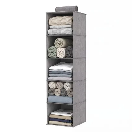Artiss Hanging Closet Organiser 5 Tier 104cm Vertical Wardrobe Storage Grey Open Front Collapsible
