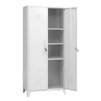 Artiss Freestanding 2-Door Steel Wardrobe Cabinet Lockable Hanging Rail Shelves Cream White Storage Closet