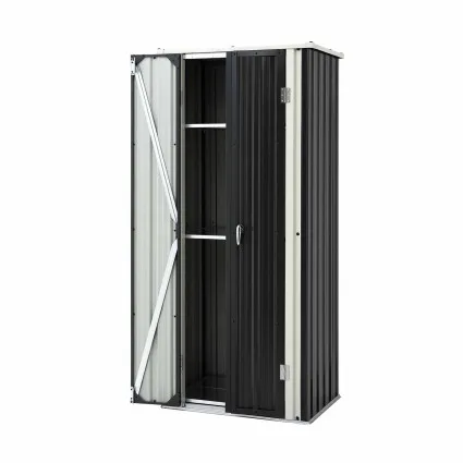 Gardeon Outdoor Storage Cabinet Vertical Garden Shed Lockable Galvanised Steel 3 Adjustable Shelves Black