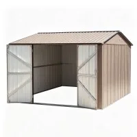 Giantz 3 x 3m Garden Shed Galvanised Steel with Sloped Roof Lockable Doors and Four Air Vents Brown