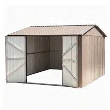 Giantz 3 x 3m Garden Shed Galvanised Steel with Sloped Roof Lockable Doors and Four Air Vents Brown