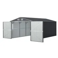 Giantz Garden Shed Outdoor Storage 3x5.38M Galvanised Steel Tool Workshop House with Lockable Door, Vents, Grey