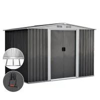 Giantz Metal Garden Shed 2.58x2.07M - Galvanised Steel, Double Door, Sloped Roof, Outdoor Storage, Corrosion-Resistant