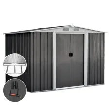Giantz Metal Garden Shed 2.58x2.07M - Galvanised Steel, Double Door, Sloped Roof, Outdoor Storage, Corrosion-Resistant