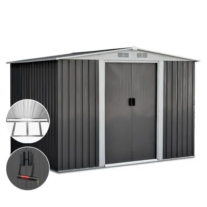 Giantz Metal Garden Shed 2.58x2.07M - Galvanised Steel, Double Door, Sloped Roof, Outdoor Storage, Corrosion-Resistant
