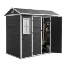 Giantz Garden Shed 2.44m x 1.31m Polypropylene Outdoor Storage with Dual Doors and Windows Black