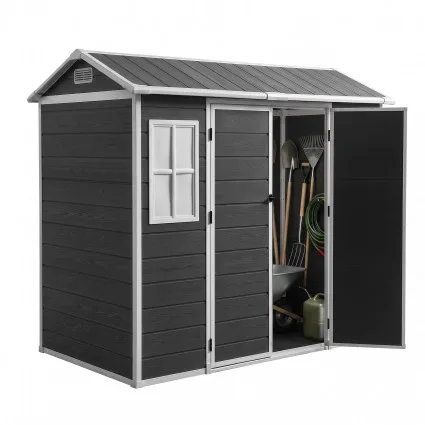 Giantz Garden Shed 2.44m x 1.31m Polypropylene Outdoor Storage with Dual Doors and Windows Black