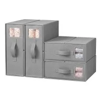 Artiss Bed Sheet Organiser Set 4 Pieces King Size Bedding Storage Boxes Foldable Grey with Clear Windows