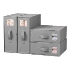 Artiss Bed Sheet Organiser Set 4 Pieces King Size Bedding Storage Boxes Foldable Grey with Clear Windows