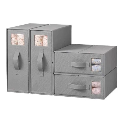 Artiss Bed Sheet Organiser Set 4 Pieces King Size Bedding Storage Boxes Foldable Grey with Clear Windows