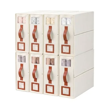 Artiss Bed Sheet Organiser Boxes 8 Piece King Size Bedding Storage Foldable Beige Viewing Window Set