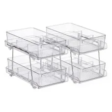 Artiss 2 Pack Clear 2 Tier Pull Out Cabinet Organisers