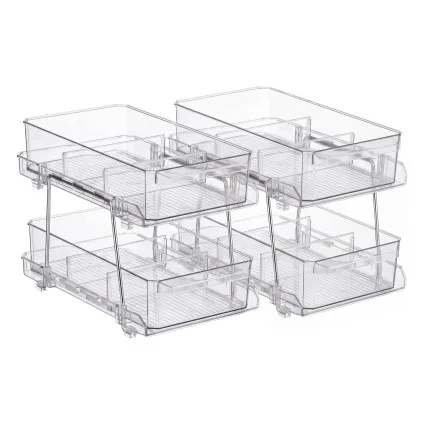 Artiss 2 Pack Clear 2 Tier Pull Out Cabinet Organisers