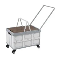 Gardeon 54L Collapsible Outdoor Storage Box with Wheels, Plywood Lid, Beige - Portable Folding Camping Organiser