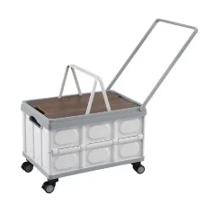 Gardeon 54L Collapsible Outdoor Storage Box with Wheels, Plywood Lid, Beige - Portable Folding Camping Organiser