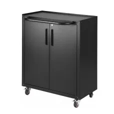 Giantz Rolling Tool Cabinet 75cm Heavy-Duty Steel Storage with Adjustable Shelf Double Doors and Wheels Black