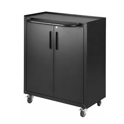 Giantz Rolling Tool Cabinet 75cm Heavy-Duty Steel Storage with Adjustable Shelf Double Doors and Wheels Black