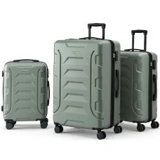 Wanderlite 3pc Luggage Set - Grey Green, Lightweight Hard Case, TSA Locks, 360° Dual Wheels, Sizes 20