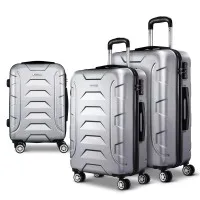 Wanderlite 3pc Luggage Trolley Set, ABS Hard Shell, Silver, 20/24/28
