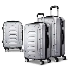 Wanderlite 3pc Luggage Trolley Set, ABS Hard Shell, Silver, 20/24/28