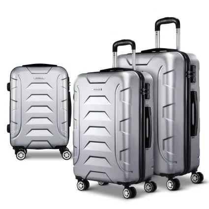 Wanderlite 3pc Luggage Trolley Set, ABS Hard Shell, Silver, 20/24/28