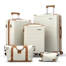 Wanderlite 5pc Luggage Set: Lightweight ABS Hard Shell, TSA Locks, 360° Dual Wheels, 20