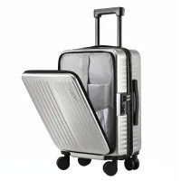 Wanderlite 20-Inch Carry-On Luggage with Front Pocket Laptop Compartment and Dual TSA Locks Silver