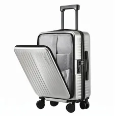 Wanderlite 20-Inch Carry-On Luggage with Front Pocket Laptop Compartment and Dual TSA Locks Silver