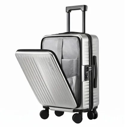 Wanderlite 20-Inch Carry-On Luggage with Front Pocket Laptop Compartment and Dual TSA Locks Silver