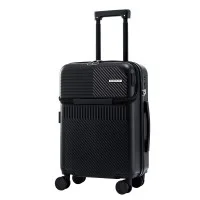 Wanderlite 20 Inch 40L Carry On Suitcase with Front Pocket Laptop Compartment TSA Lock Black Spinner Wheels