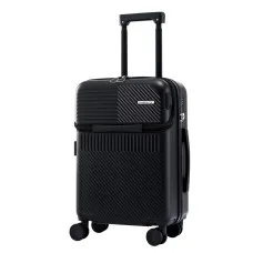 Wanderlite 20 Inch 40L Carry On Suitcase with Front Pocket Laptop Compartment TSA Lock Black Spinner Wheels