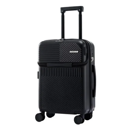 Wanderlite 20 Inch 40L Carry On Suitcase with Front Pocket Laptop Compartment TSA Lock Black Spinner Wheels