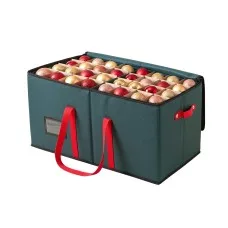 Jingle Jollys Christmas Baubles Storage Box 128 Slots with 2 Side Pockets Double Handles Zippered Green