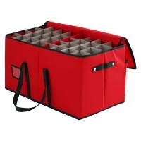 Jingle Jollys Christmas Baubles Storage Box 128 Slots, Non-Woven Fabric, Red, Zippered, 65x33x33cm, Durable Handles