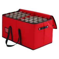 Jingle Jollys Christmas Baubles Storage Box 128 Slots, Non-Woven Fabric, Red, Zippered, 65x33x33cm, Durable Handles