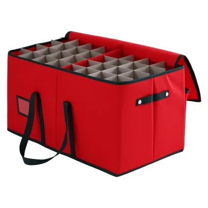 Jingle Jollys Christmas Baubles Storage Box 128 Slots, Non-Woven Fabric, Red, Zippered, 65x33x33cm, Durable Handles
