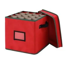Jingle Jollys Christmas Baubles Storage Box with 64 Dividers, Oxford Fabric, 30x30x30cm, Dust-Proof, Red