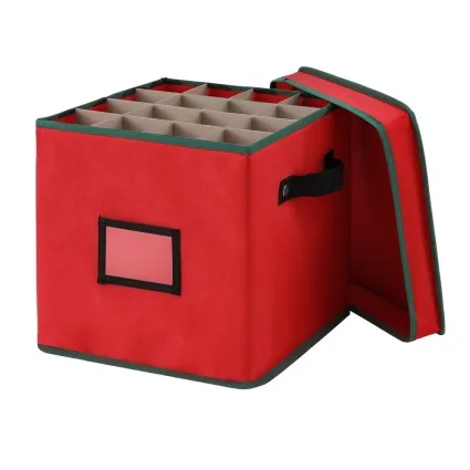 Jingle Jollys Christmas Baubles Storage Box with 64 Dividers, Oxford Fabric, 30x30x30cm, Dust-Proof, Red