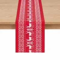 Jingle Jollys Christmas Table Runner 270cm Reindeer Snowflake Tree Pattern Red and White Polyester