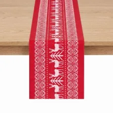 Jingle Jollys Christmas Table Runner 270cm Reindeer Snowflake Tree Pattern Red and White Polyester