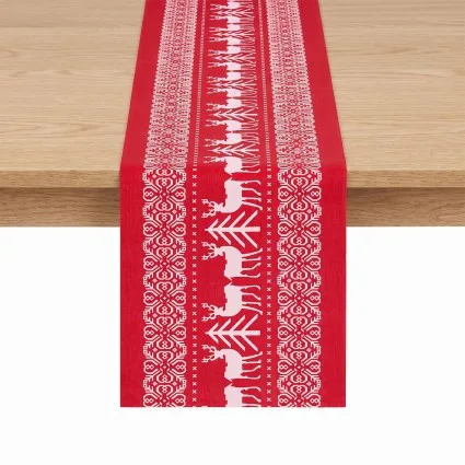 Jingle Jollys Christmas Table Runner 270cm Reindeer Snowflake Tree Pattern Red and White Polyester