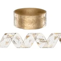 Jingle Jollys 20M Gold Christmas Ribbon - Premium Nylon with Festive Tree Print for Tree, Garland, Wreath Decor