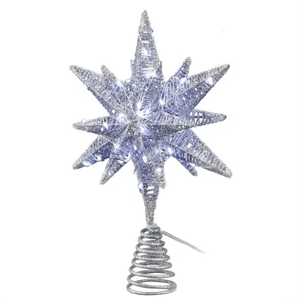 Jingle Jollys 3D Christmas Tree Topper Star with 60 LED Lights and Timer for Indoor Outdoor Decorations