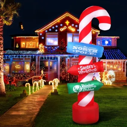 Jingle Jollys 2.4M Christmas Inflatable Candy Pole, Illuminated Outdoor Decoration, UV-Resistant 190T Polyester