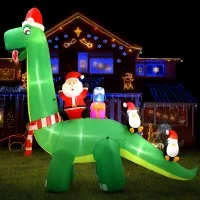 Jingle Jollys 3.8m Christmas Inflatable Santa Dinosaur with LED Lights, UV-Resistant, Water-Repellent Polyester