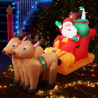 Jingle Jollys 2.2M Illuminated Christmas Inflatable Santa Sleigh, UV-Resistant, Water-Repellent, Indoor Outdoor Decor