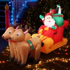 Jingle Jollys 2.2M Illuminated Christmas Inflatable Santa Sleigh, UV-Resistant, Water-Repellent, Indoor Outdoor Decor