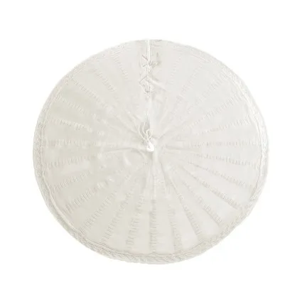 Jingle Jollys 90cm Knitted Christmas Tree Skirt - Beige, Soft Fabric, Bow Straps, Festive Decor, No Assembly Needed